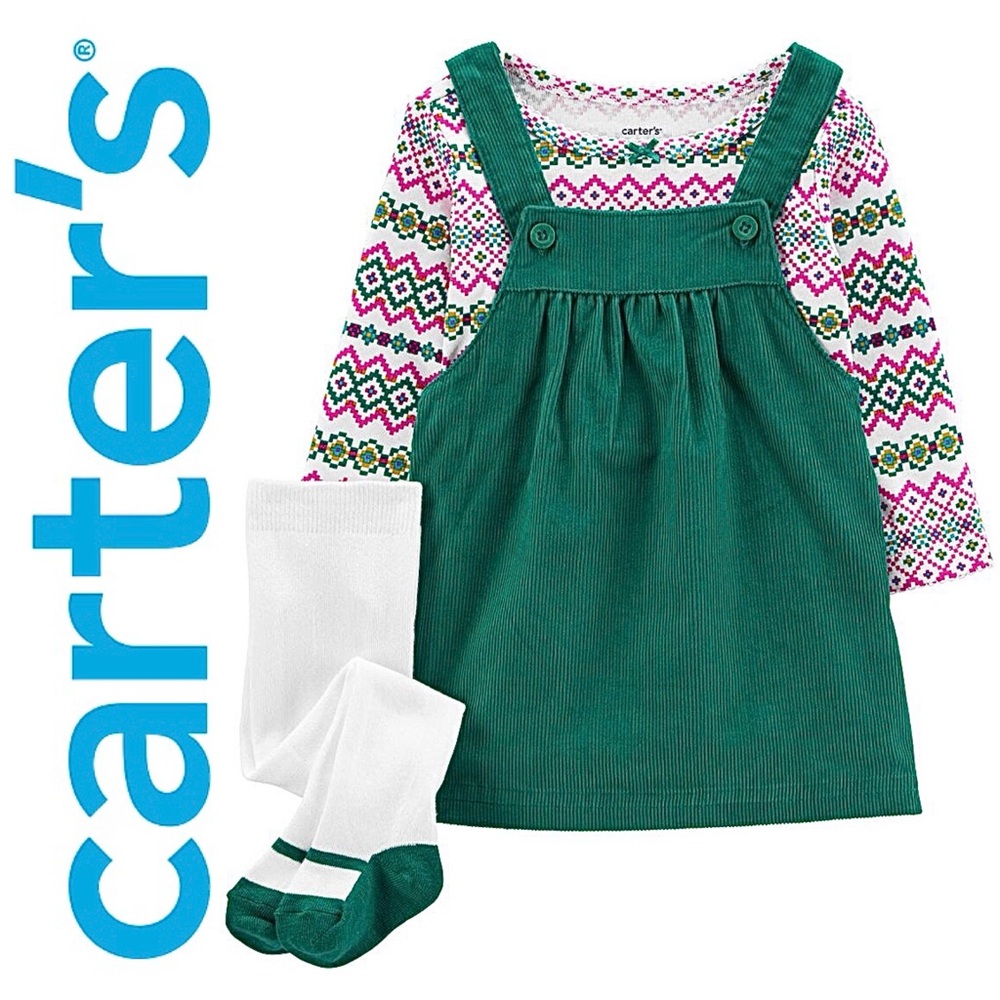Carter’s Baby Girl 3-Piece Set Corduroy Jumper Long Sleeve Tee & Socks